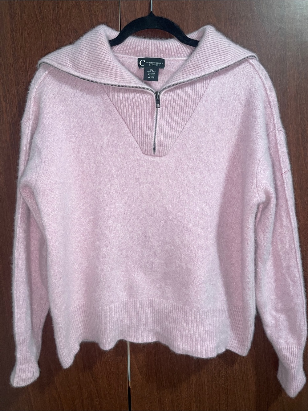 100% Cashmere Bloomingdale's Light Pink Half-Zip Sweater